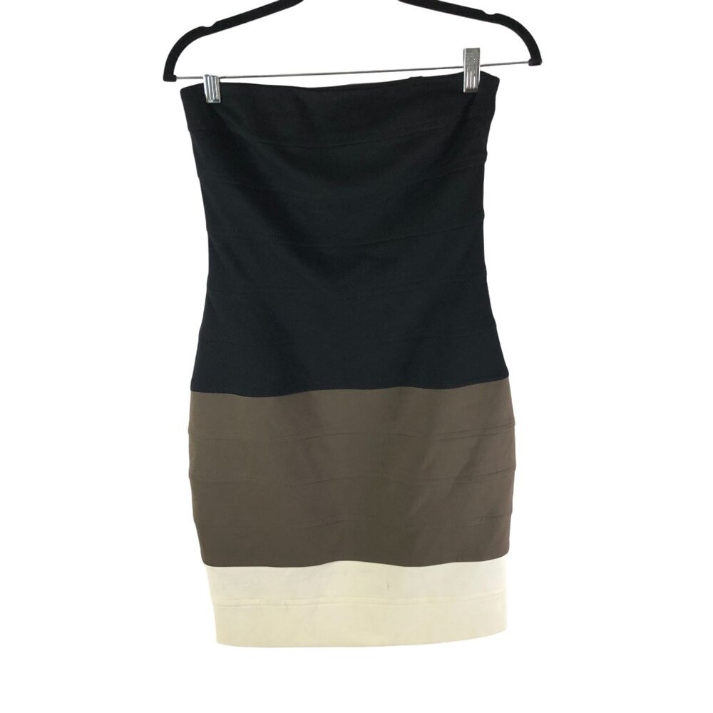 Ali Ro Bodycon Tube Bandage Dress Strapless Colorblock Black Brown Ivory 6